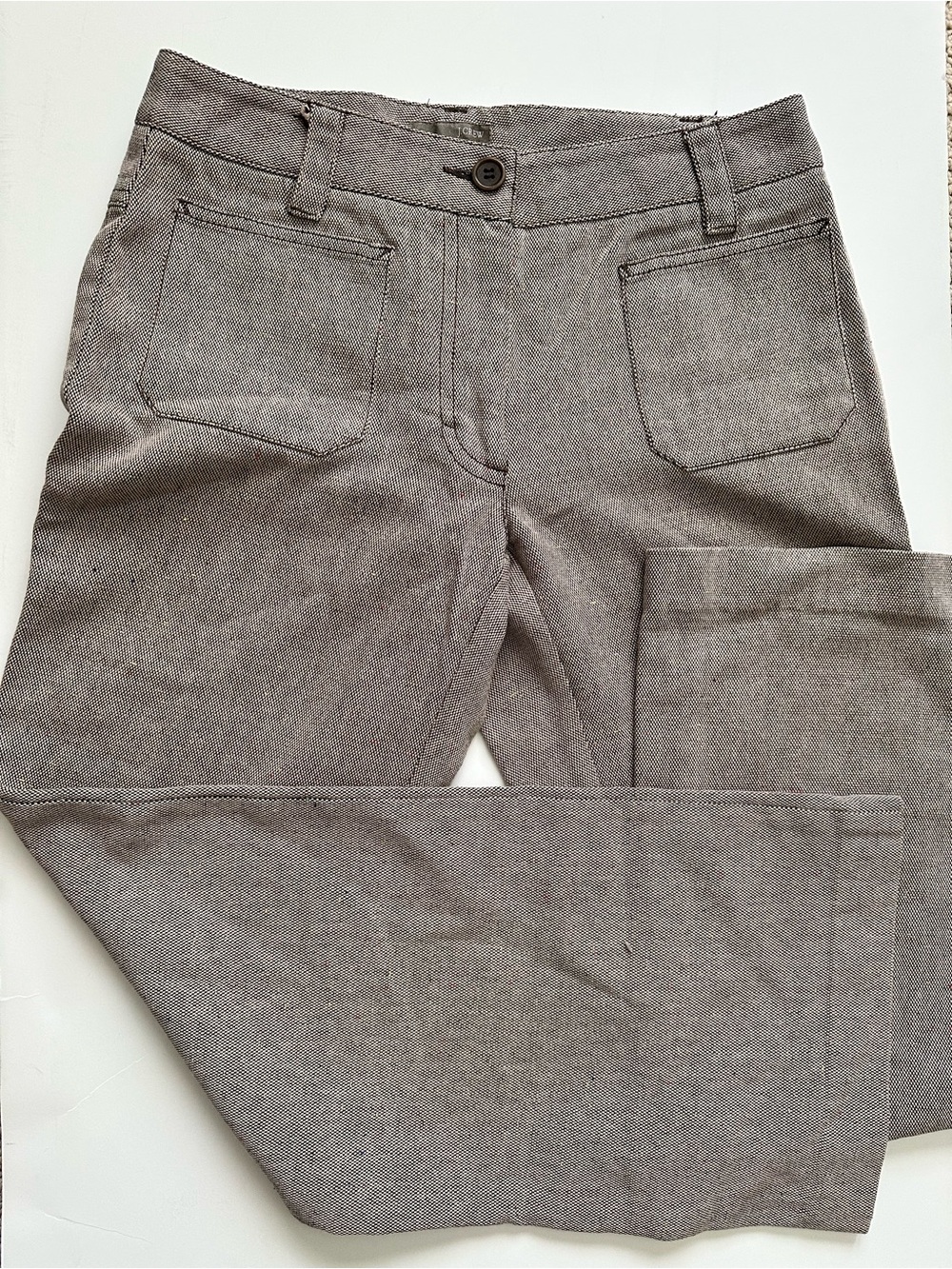JCrew 2000s brown with multi color fiber weave cotton. front pocket jeans